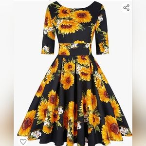 Womens retro style sunflower dress xxl